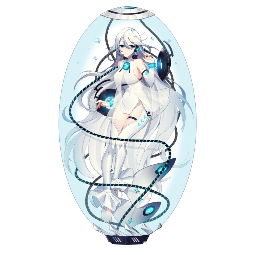 1girl, aqua_bracelet, ariel_(final_gear), artist_request, barefoot, bracelet, clothing_cutout, collar