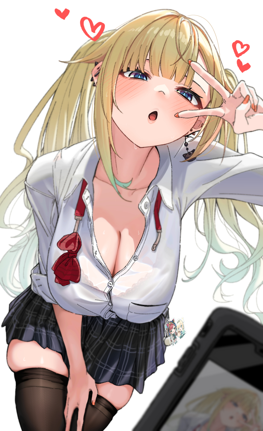 1girl, :o, absurdres, aizawa_ema, arurire, barbell_piercing, bent_over, black_skirt