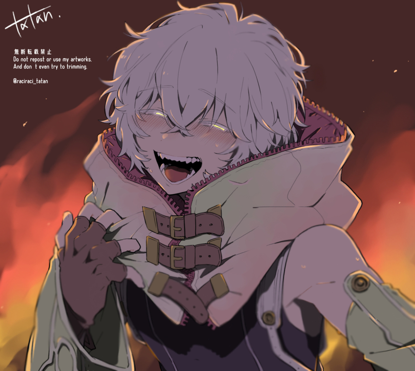 1boy, bare_shoulders, corruption, dark_persona, detached_sleeves, fingerless_gloves, gloves, gnosia