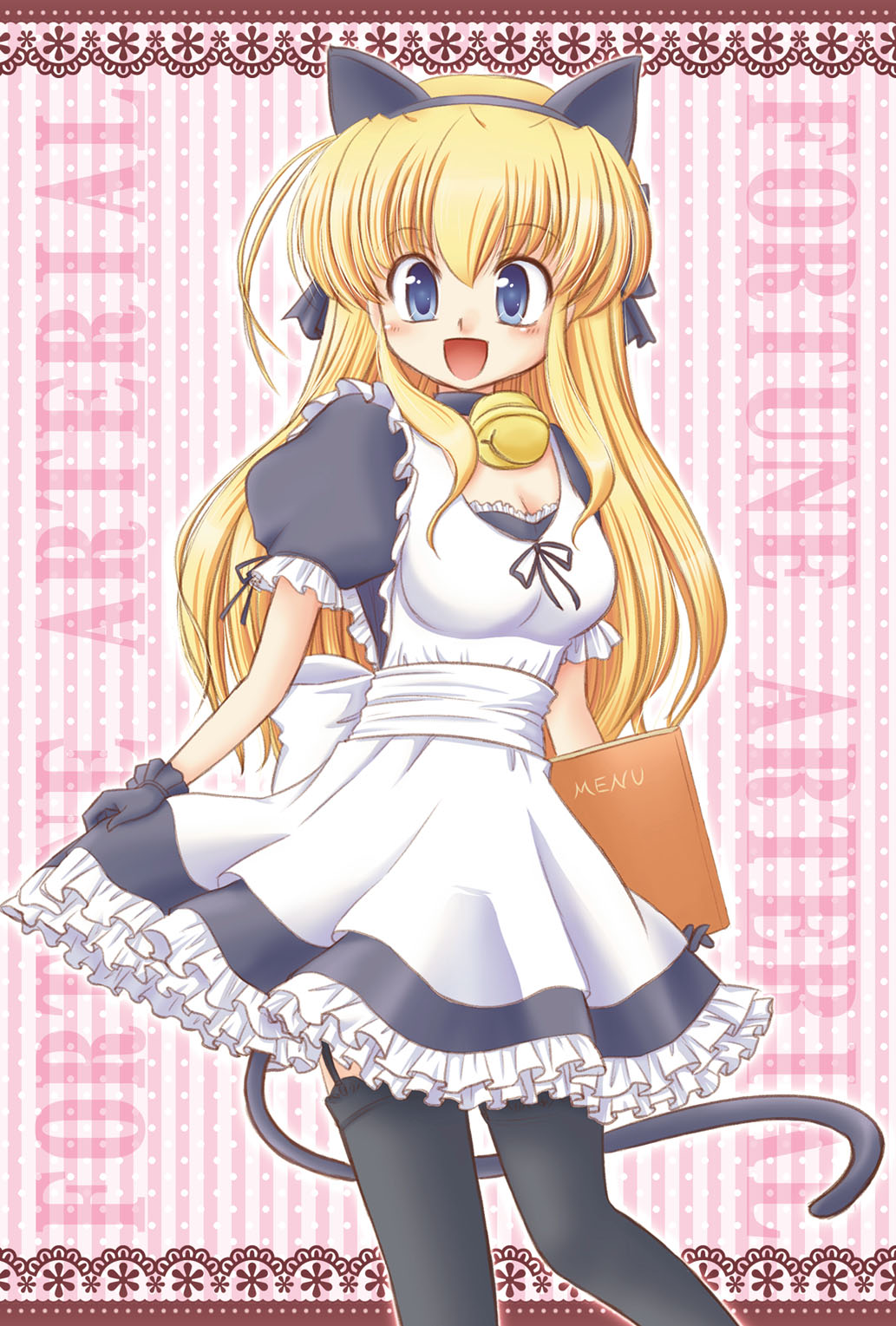 1girl, akihara_ryo, akihara_ryou, animal_ears, bell, blonde_hair, blue_eyes, breasts