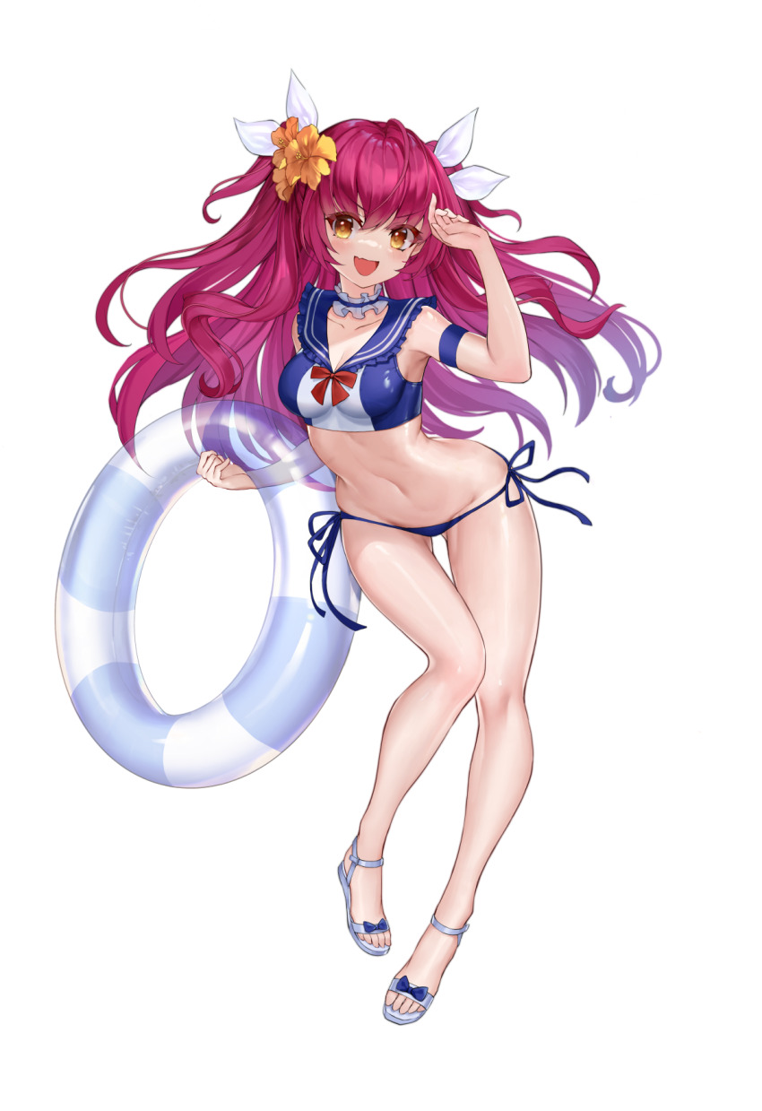 1girl, ahoge, armband, artist_request, bare_legs, bikini, blue_sailor_collar, bow