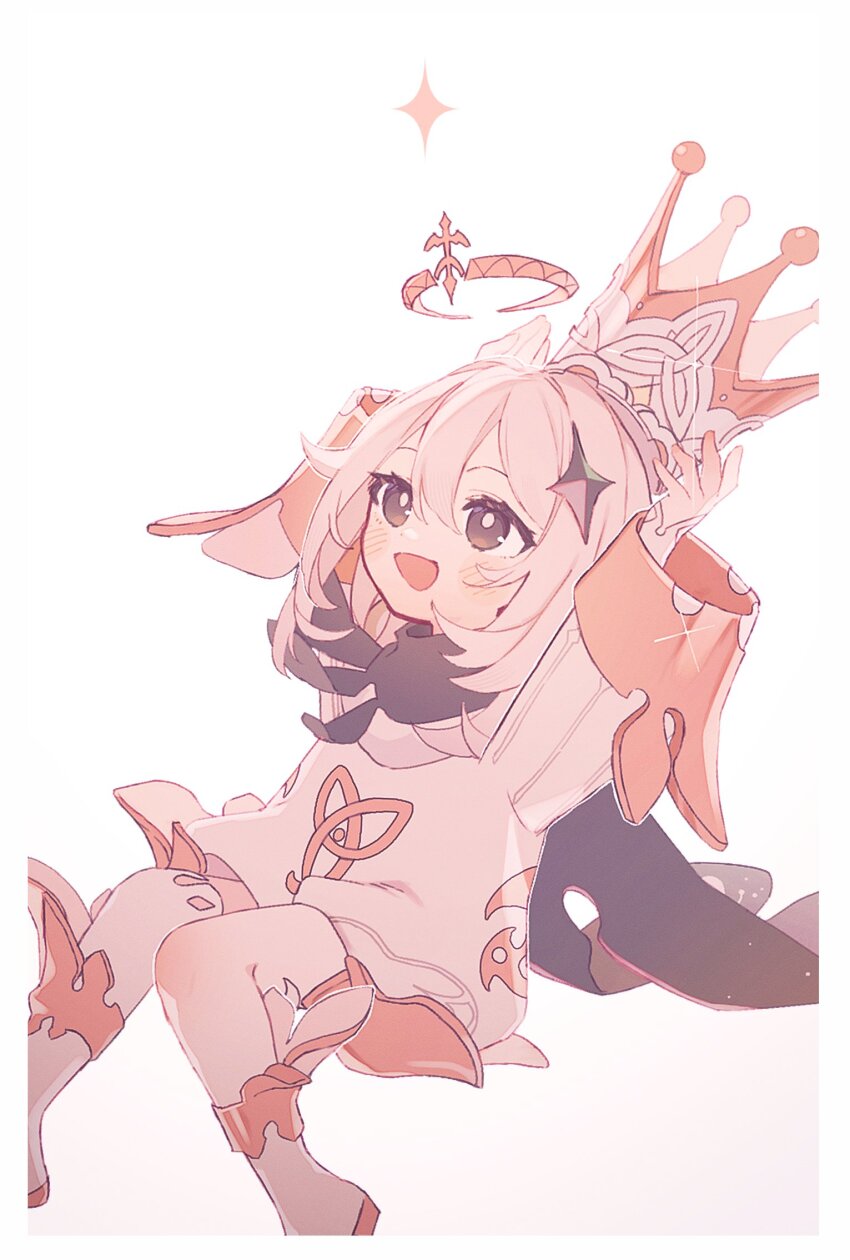 1girl, :d, anetu_u107, arms_up, black_cape, black_eyes, blush, boots