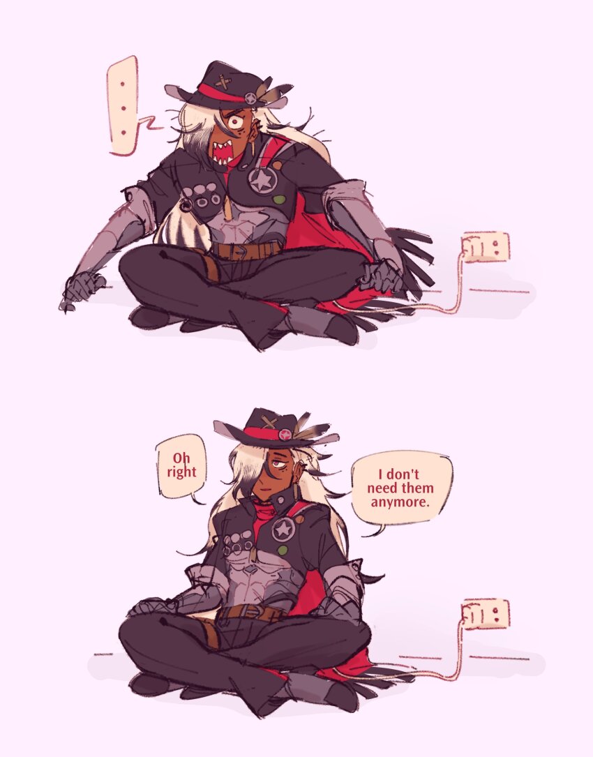 1boy, absurdres, alternate_skin_color, belt, black_hat, black_jacket, black_pants, boothill_(honkai:_star_rail)