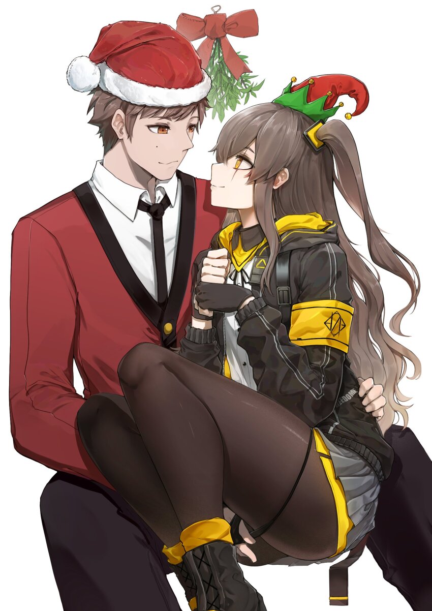 1boy, 1girl, 404_logo_(girls'_frontline), absurdres, armband, bang_telex, black_jacket, black_panties