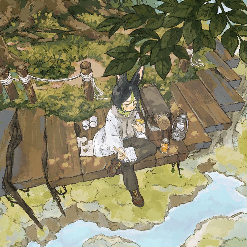 1boy, animal_ears, black_hair, coat, fox_boy, fox_ears, full_body, genshin_impact