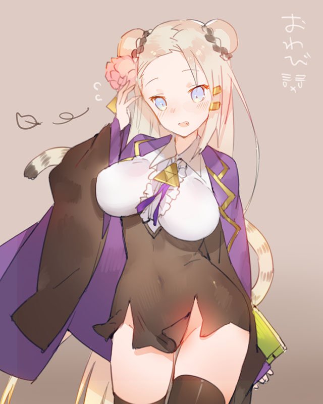 1girl, animal_ears, blonde_hair, blue_eyes, blush, breasts, flying_sweatdrops, hair_ornament