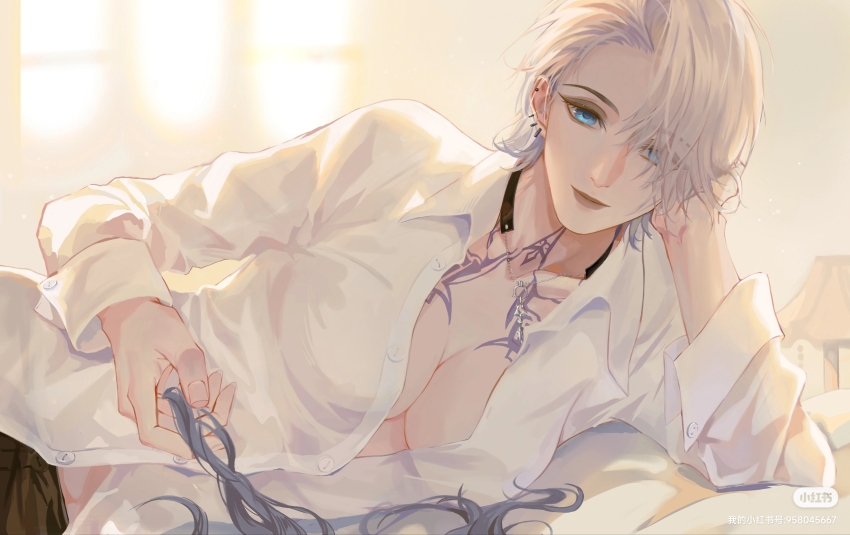 2girls, alternate_costume, black_eyeliner, black_pants, blue_eyes, blurry, blurry_background, breasts