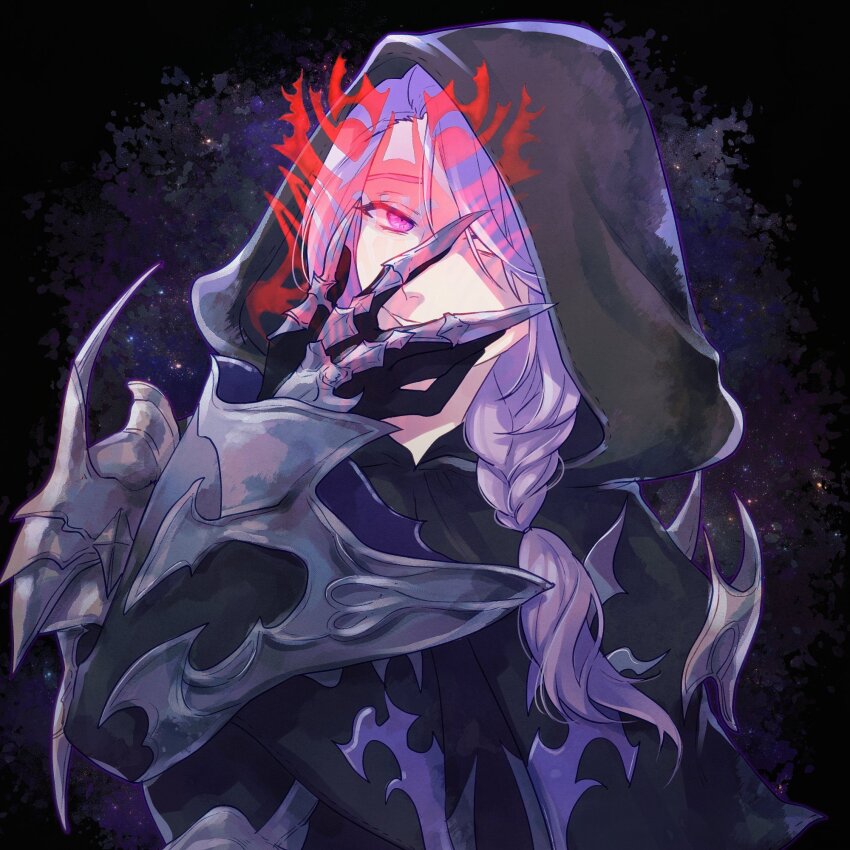 1boy, alternate_costume, androgynous, armor, ascian_glyph, black_background, black_gloves, black_robe