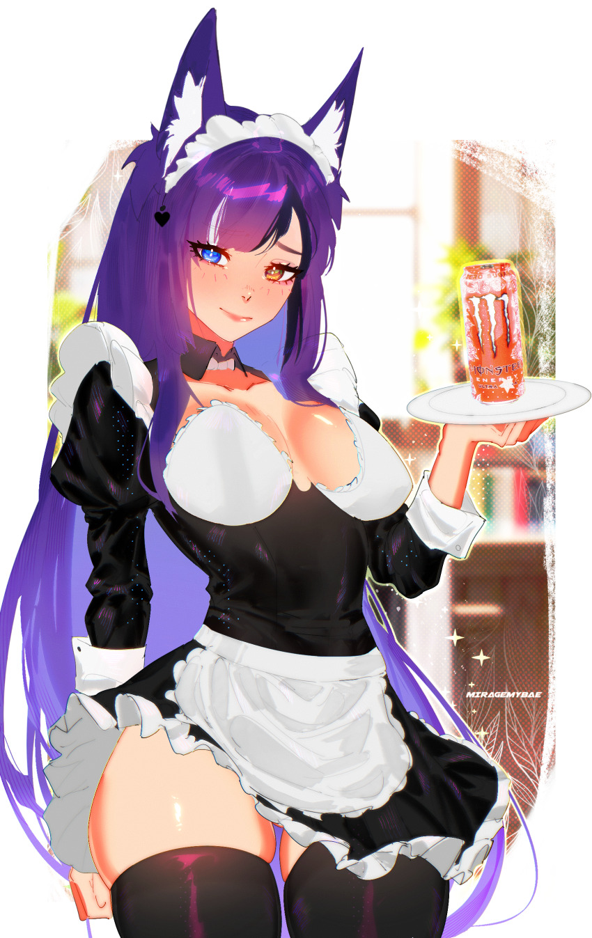 1girl, absurdres, animal_ear_fluff, animal_ears, apron, artist_name, awful_queen_(vtuber), blush