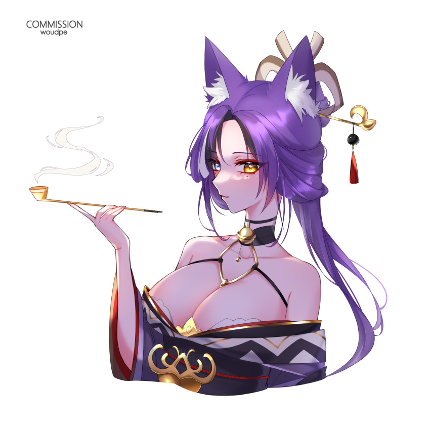 1girl, animal_ear_fluff, animal_ears, artist_name, awful_queen_(vtuber), bell, breasts, choker