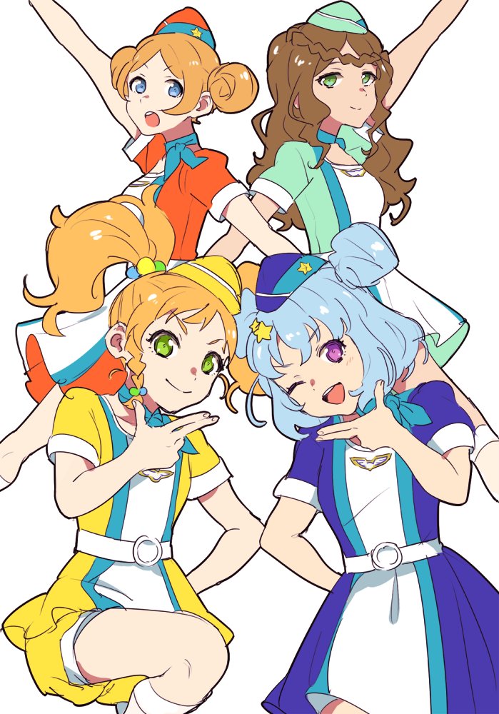 4girls, ;d, aikatsu!_(series), aikatsu_stars!, akashi_saya, arm_up, bad_id, bad_twitter_id