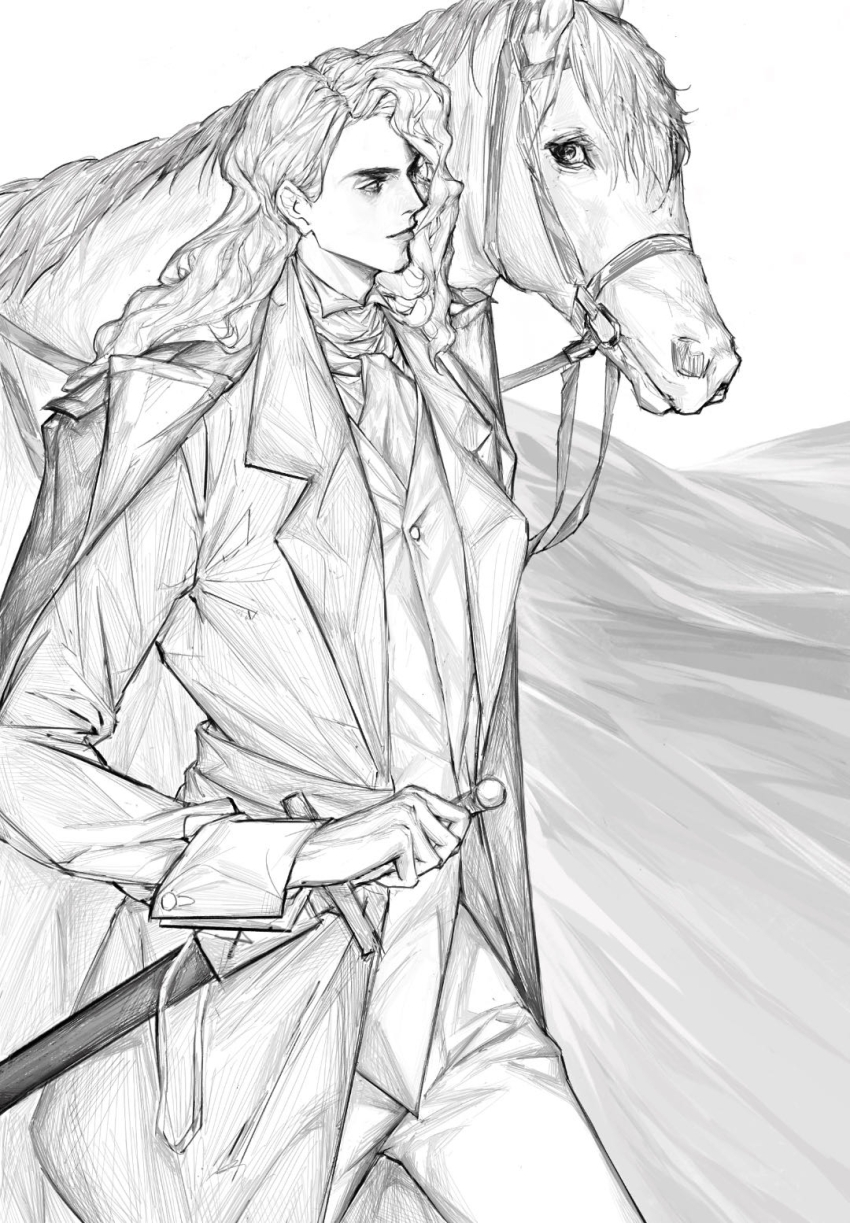 1boy, ascot, bishounen, buttons, cape, chinese_commentary, coat, collared_coat