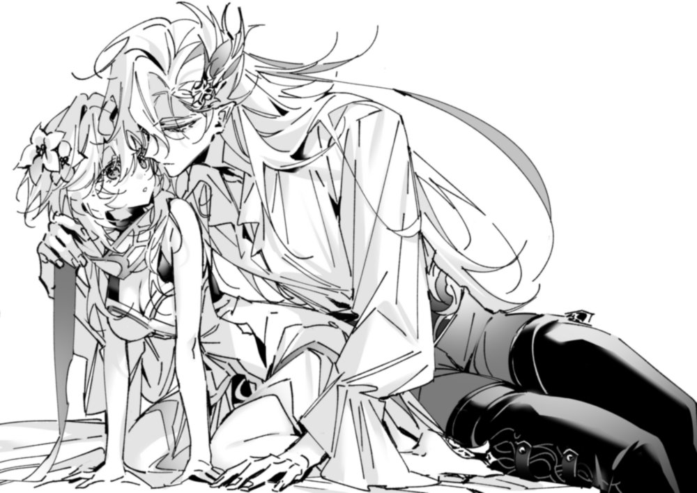 1boy, 1girl, antennae, blouse, breasts, cleavage, dlckrpwjd111, dress