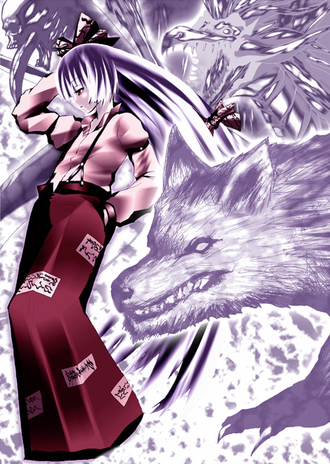 1girl, bad_id, bad_pixiv_id, female_focus, fujiwara_no_mokou, hadakamieru, partially_colored, profile