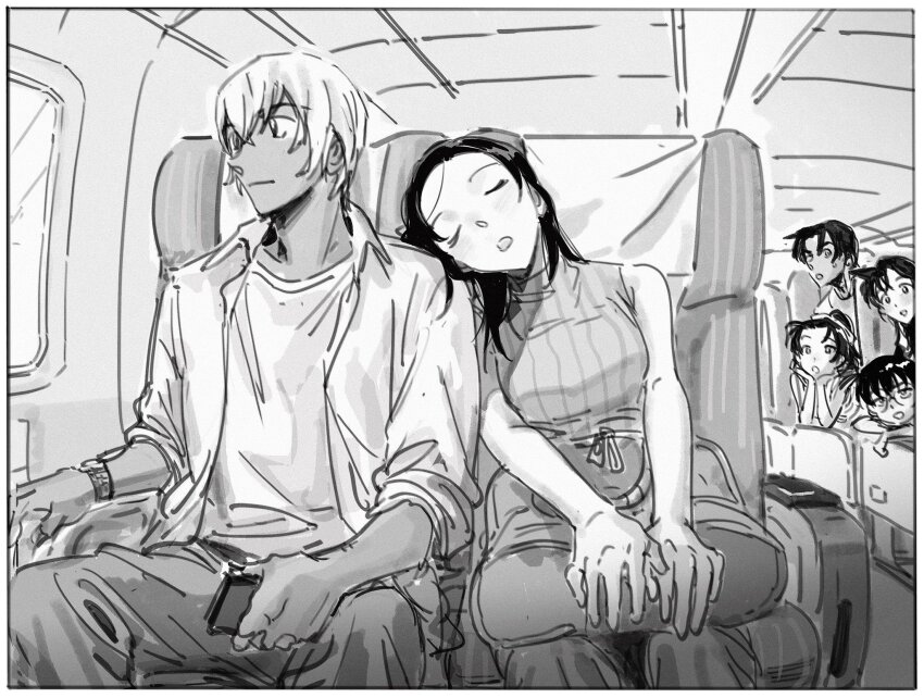 3boys, 3girls, amuro_tooru, blush, chair, closed_eyes, edogawa_conan, enomoto_azusa