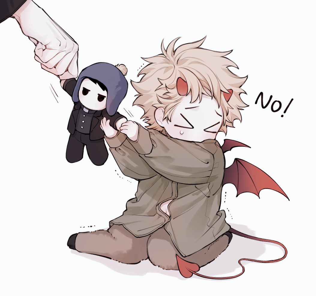 >_<, 0o0_w_o0, 2boys, aged_down, animal_legs, blonde_hair, button_gap, character_doll