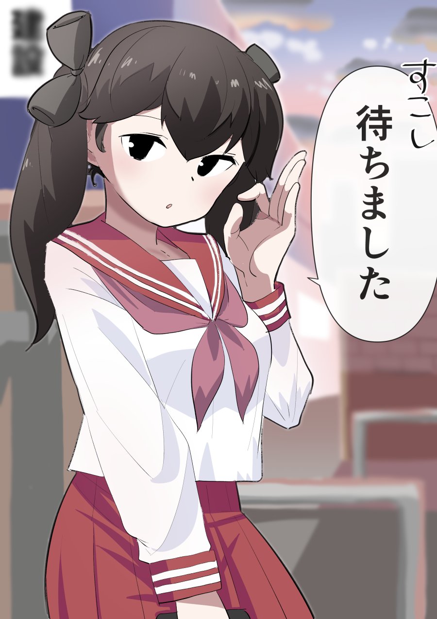 1girl, alternate_costume, black_eyes, black_hair, cosplay, cowboy_shot, highres, hiiragi_kagami