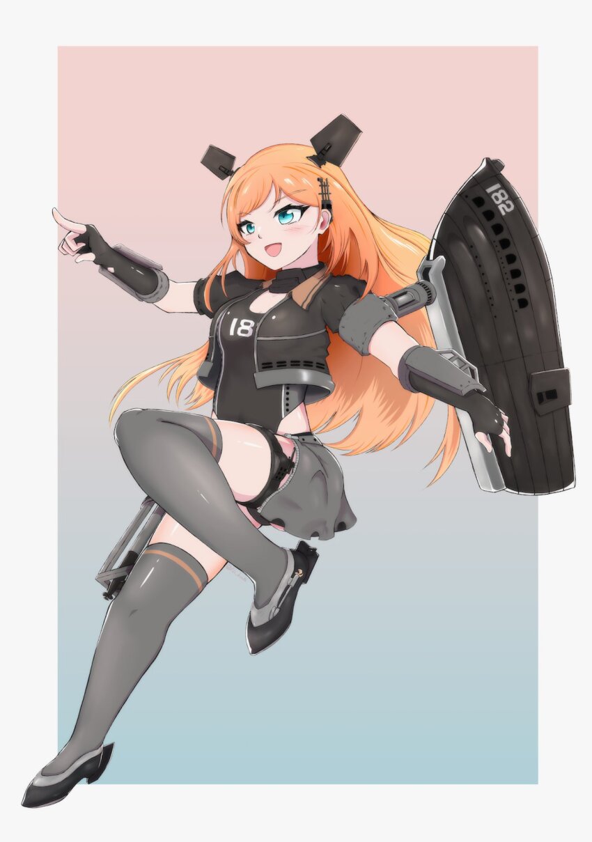 1girl, black_gloves, black_jacket, black_one-piece_swimsuit, blue_eyes, cropped_jacket, full_body, gloves