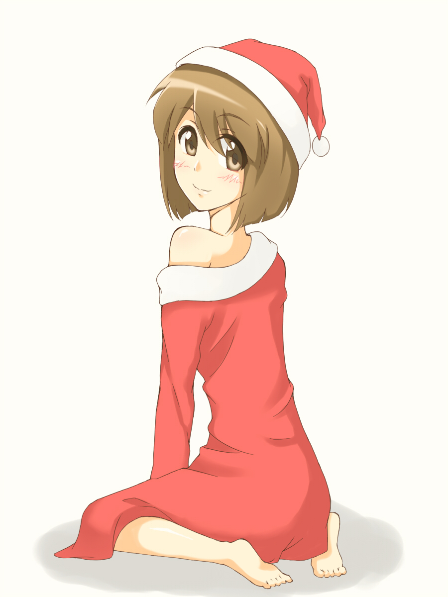 1girl, aoi2410, barefoot, brown_eyes, brown_hair, hagiwara_yukiho, highres, idolmaster