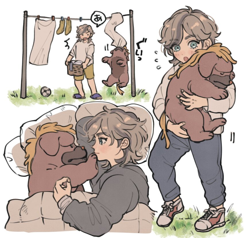 1boy, :o, ^^^, animal, arven_(pokemon), ball, basket, blue_pants