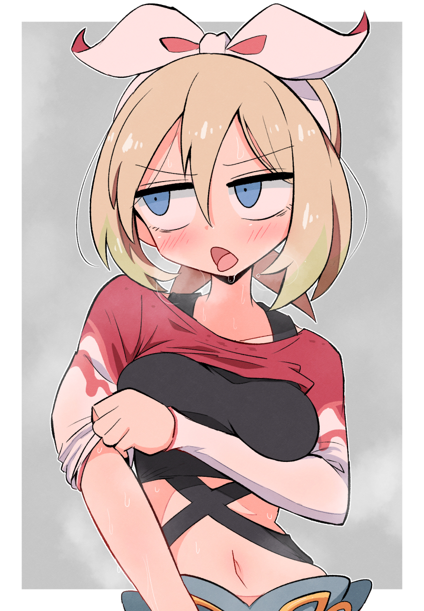 1girl, alternate_costume, blonde_hair, blue_eyes, highres, irida_(pokemon), irida_(special_costume)_(pokemon), kurachi_mizuki, looking_to_the_side, nintendo, official_alternate_costume, pokemon, pokemon_masters_ex, solo