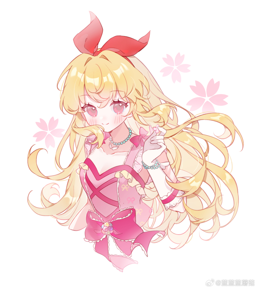 1girl, aikatsu!, aikatsu!_(series), aqua_bracelet, aqua_choker, armlet, bead_bracelet, bead_choker