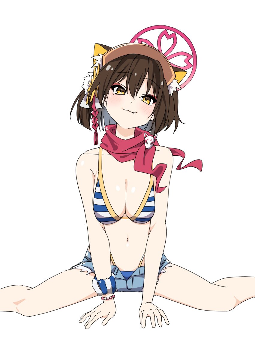 1girl, 7ben9i, absurdres, animal_ear_fluff, animal_ears, bare_arms, bare_shoulders, bikini