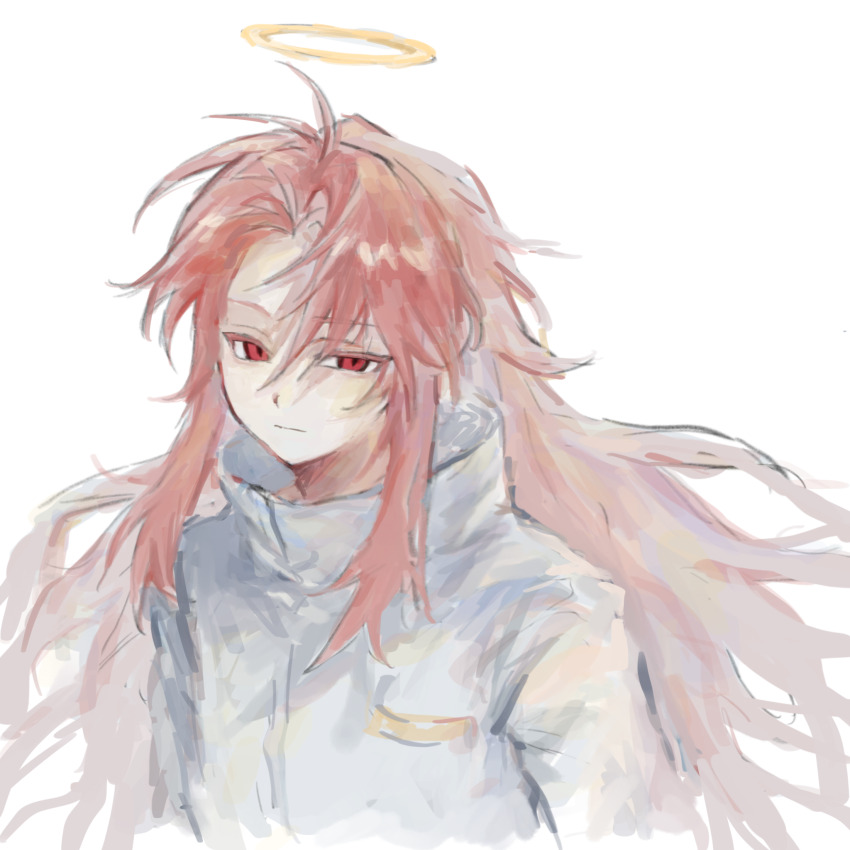 1boy, :|, chinese_commentary, closed_mouth, colored_eyelashes, commentary_request, halo, hatsutori_hajime