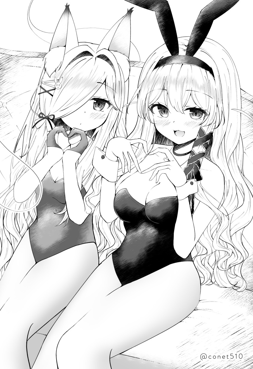 2girls, animal_ear_fluff, animal_ears, azur_lane, breasts, cleavage, conet510, fake_animal_ears