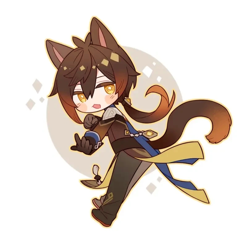 1boy, ahoge, animal_ears, cat_boy, cat_ears, cat_tail, chibi, dimples