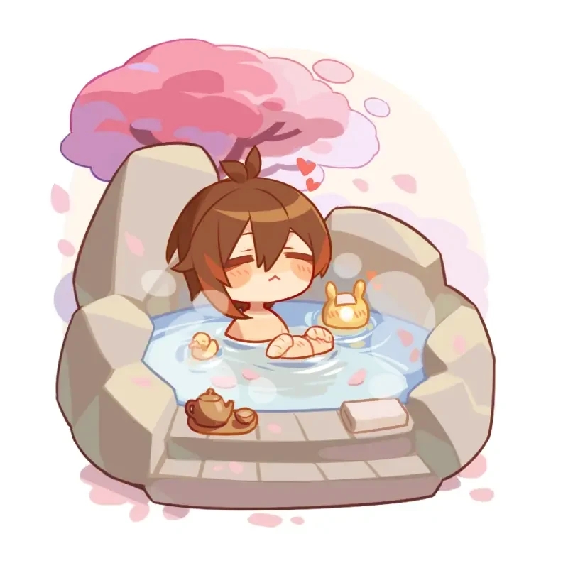 1boy, cherry_blossoms, genshin_impact, hotsprings, lofter, lofter_logo, lofter_username, maomi233