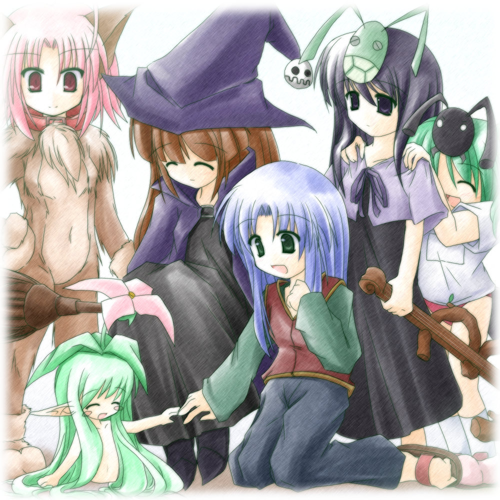 00s, 6+girls, :d, ^_^, animal_ears, ant, antennae, aoba_kozue