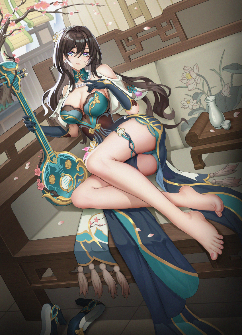 1girl, absurdres, alcohol, alternate_hairstyle, aqua_collar, aqua_dress, aqua_eyes, aqua_panties