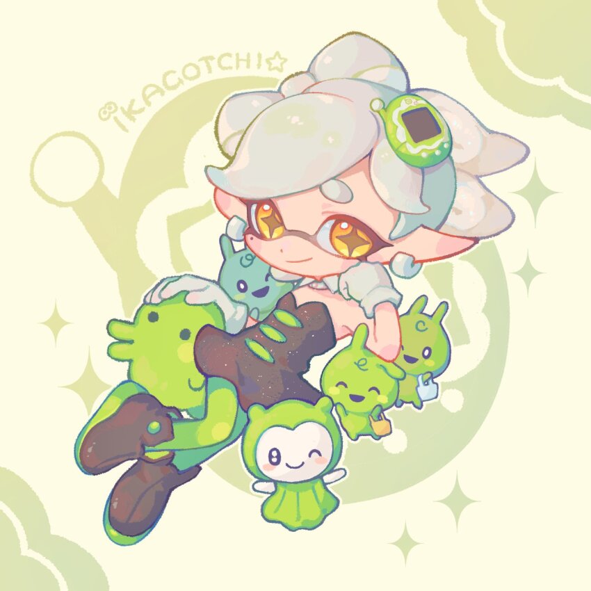 1girl, ankle_boots, black_dress, black_footwear, blush_stickers, boots, bow-shaped_hair, brand_name_imitation