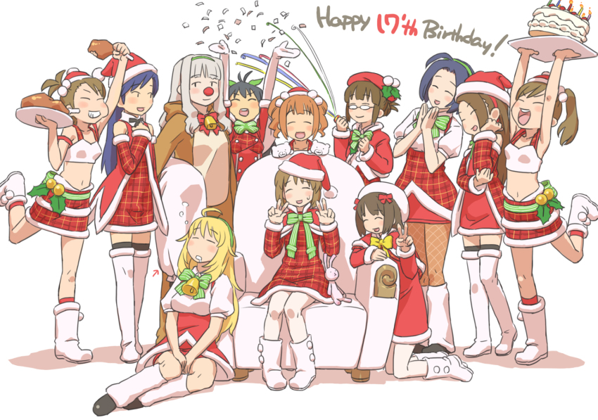 6+girls, akizuki_ritsuko, amami_haruka, animal_costume, bell, black_hair, blonde_hair, blue_hair