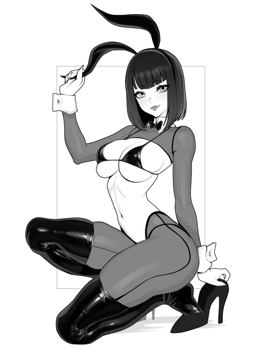 1girl, absurdres, animal_ears, bikini, bow, bowtie, brassica, breasts