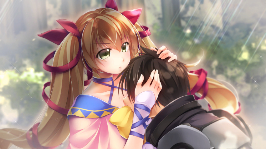 1boy, 1girl, armor, atelier-moo, black_hair, brown_hair, capelet, carol_(our_battle_has_just_begun!)