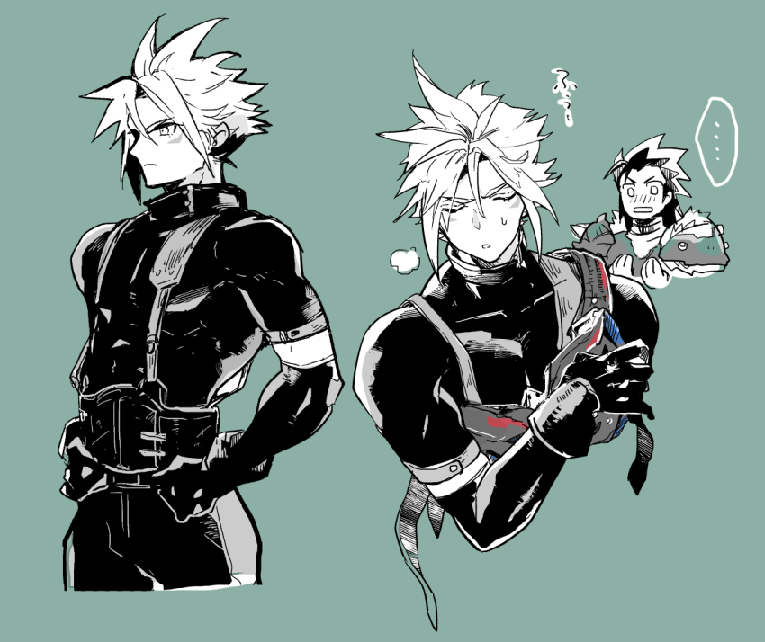 ..., 2boys, adjusting_belt, armor, belt, black_gloves, black_hair, black_pants