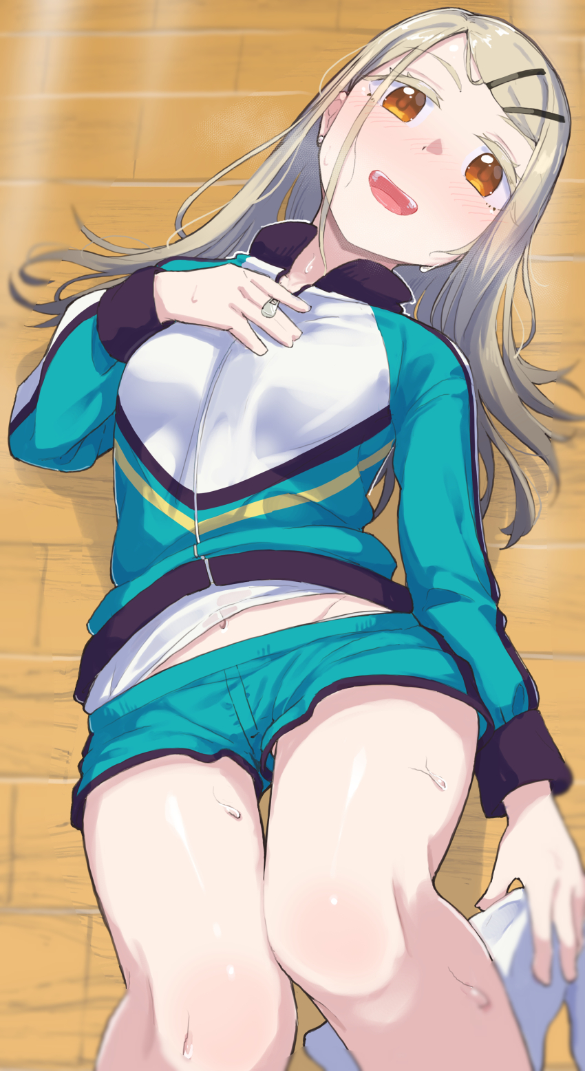 1girl, absurdres, bare_legs, blush, colored_eyelashes, commentary_request, feet_out_of_frame, gakuen_idolmaster