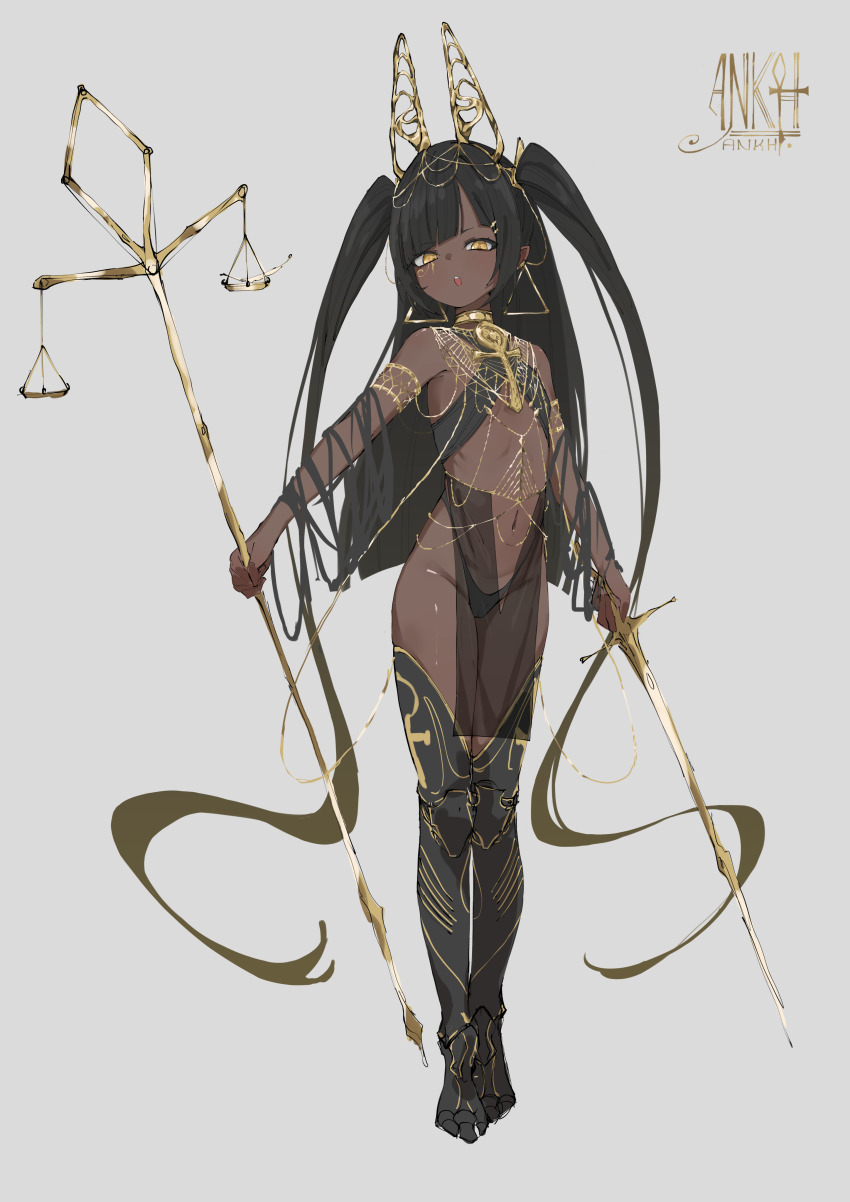 :o, absurdly_long_hair, absurdres, ancient_egyptian, ankh, anubis_(mythology), armlet, black_hair