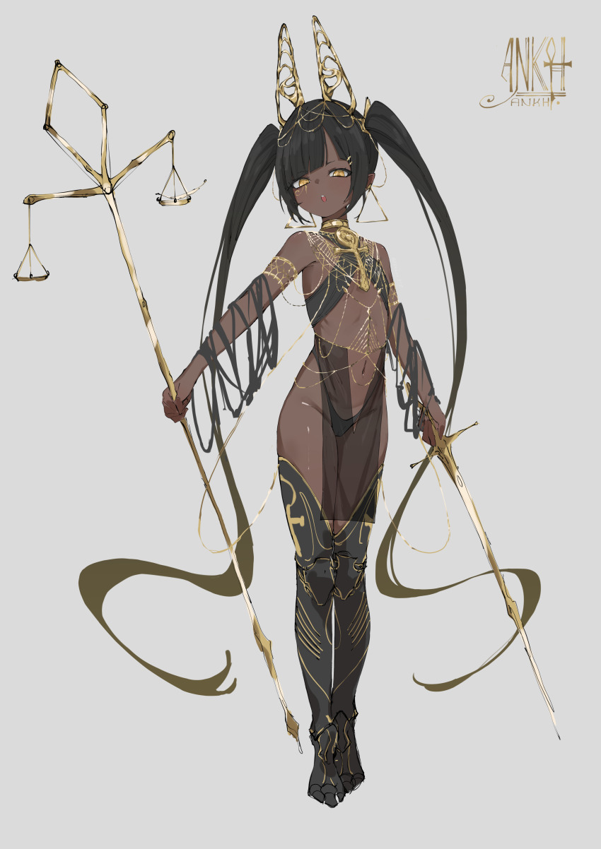 :o, absurdly_long_hair, absurdres, ancient_egyptian, ankh, anubis_(mythology), armlet, black_hair