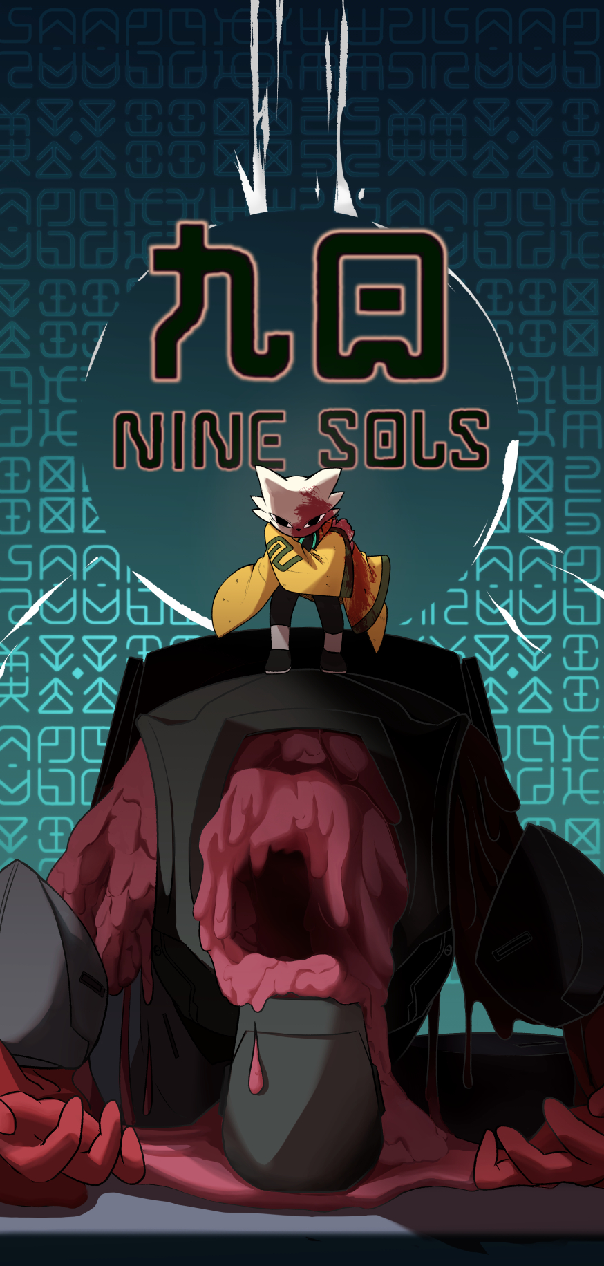 black_eyes, blood, chinese_clothes, copyright_name, corpse, furry, hand_on_own_shoulder, highres, looking_at_viewer, nine_sols, standing, wide_sleeves, windrider404, yi_(nine_sols)