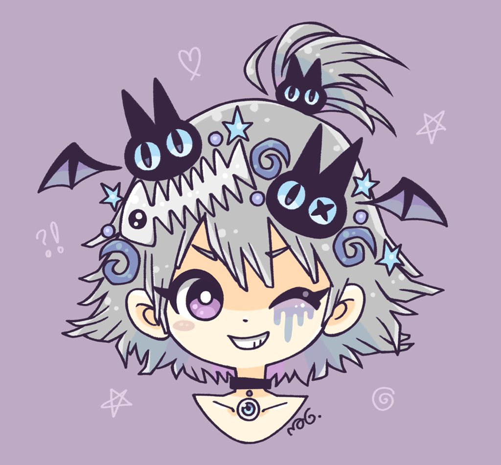 1girl, bat_hair_ornament, blue_eyeliner, blue_eyes, blue_hair, collar, colored_inner_hair, doodles