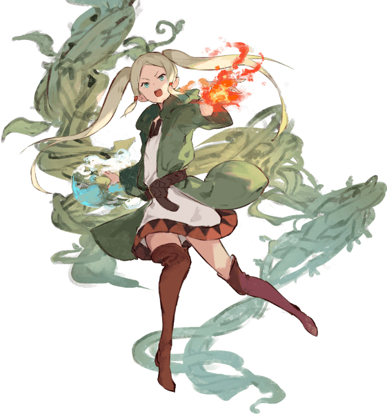 1girl, blonde_hair, blue_eyes, boots, dress, fire, green_jacket, ishura