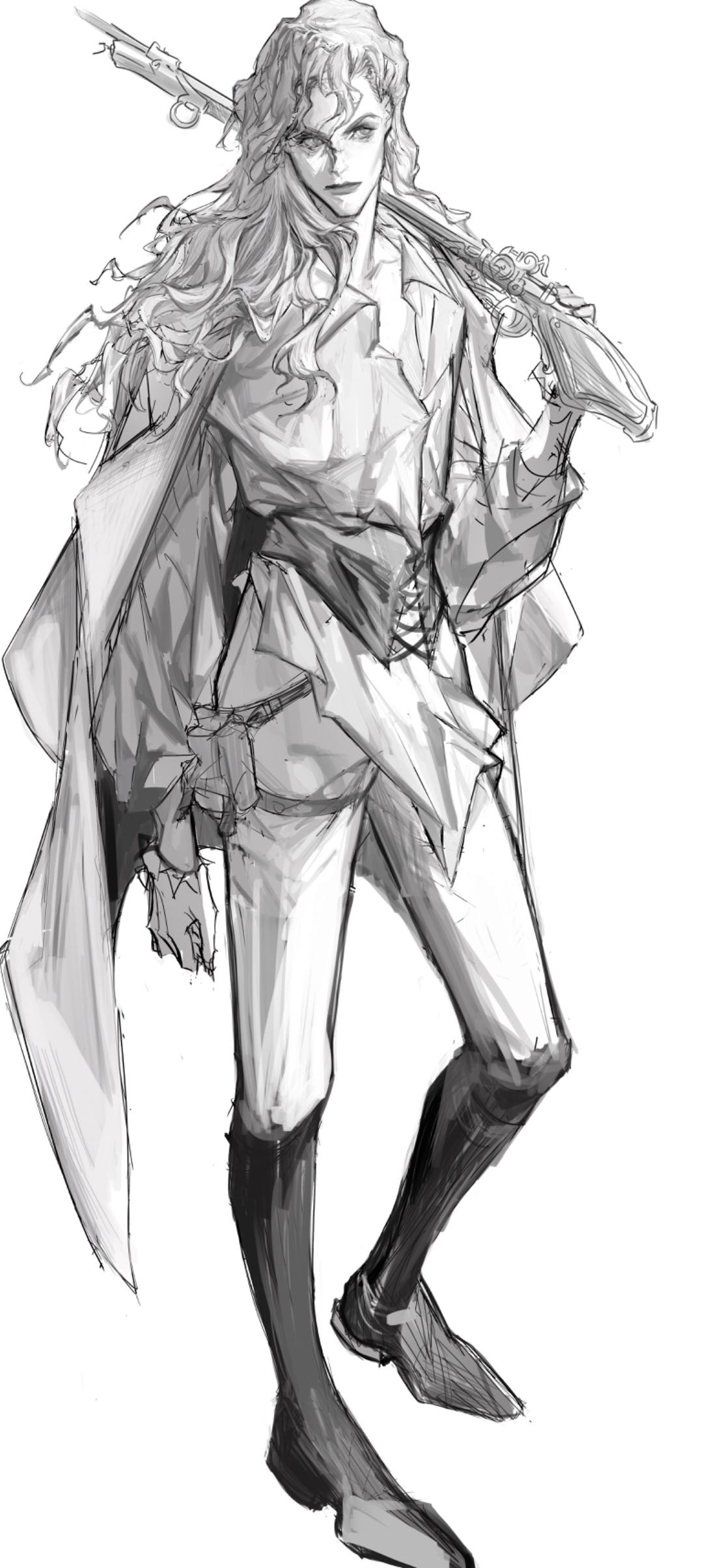 1boy, absurdres, belt, boots, chinese_commentary, closed_mouth, coat, coat_on_shoulders