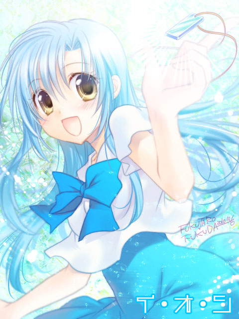 1girl, :d, blue_hair, female_focus, fukuda_fukutarou, ion_(manga), ion_(series), jewelry