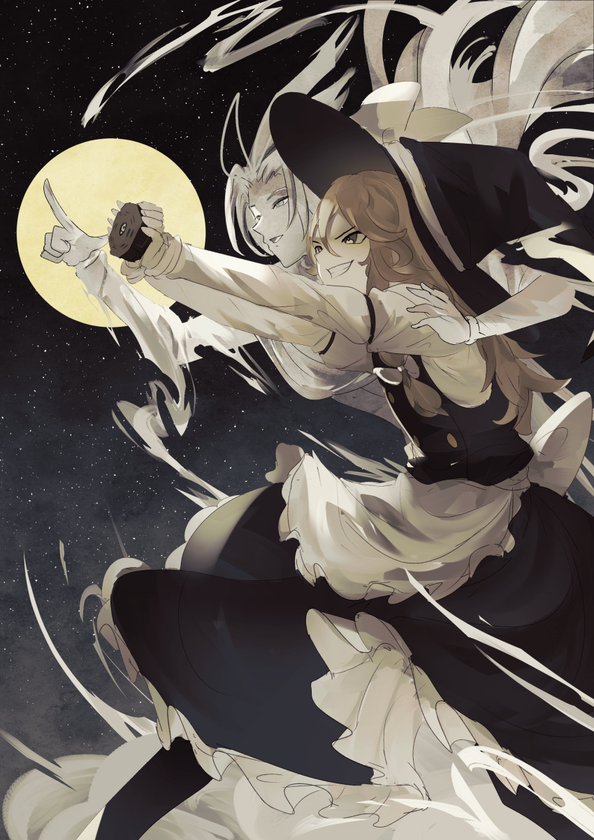 1boy, 1girl, absurdres, apron, blonde_hair, braid, character_request, flat_chest