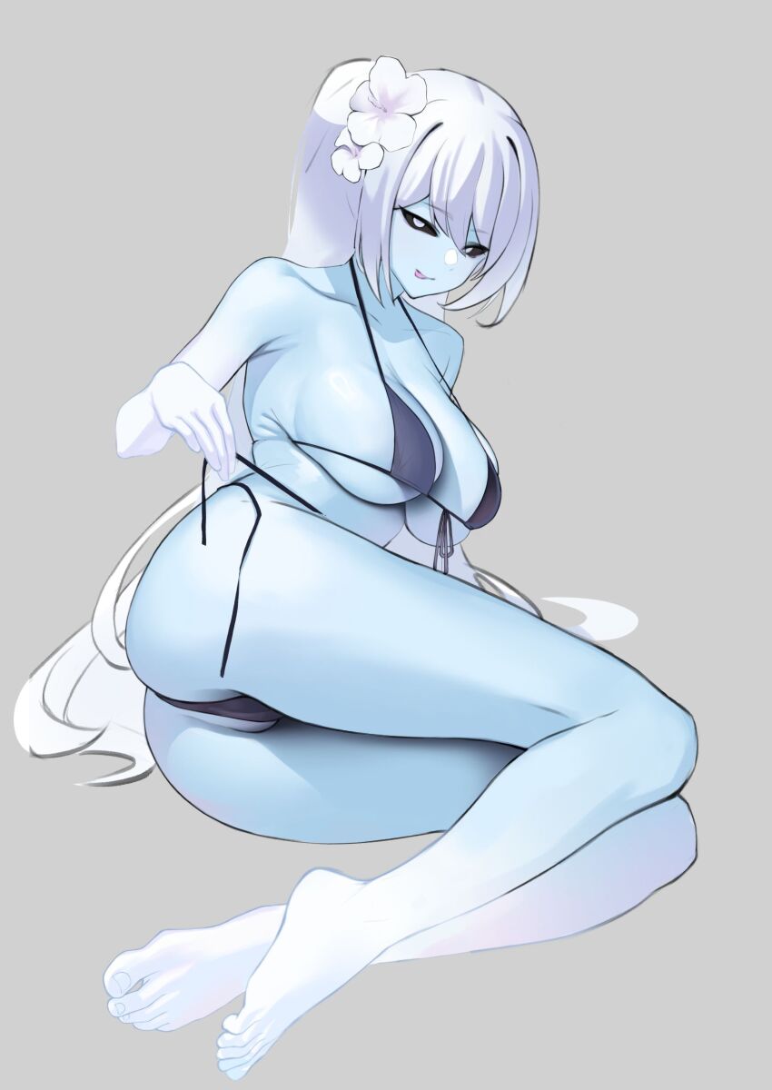 absurdres, ass, bikini, black_bikini, blue_archive, blue_skin, breasts, cameltoe