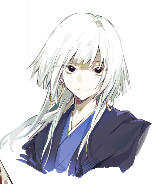 1boy, black_jacket, blue_kimono, call_of_cthulhu, closed_mouth, earrings, hoop_earrings, izayoinotsuki_nihyakkeiri