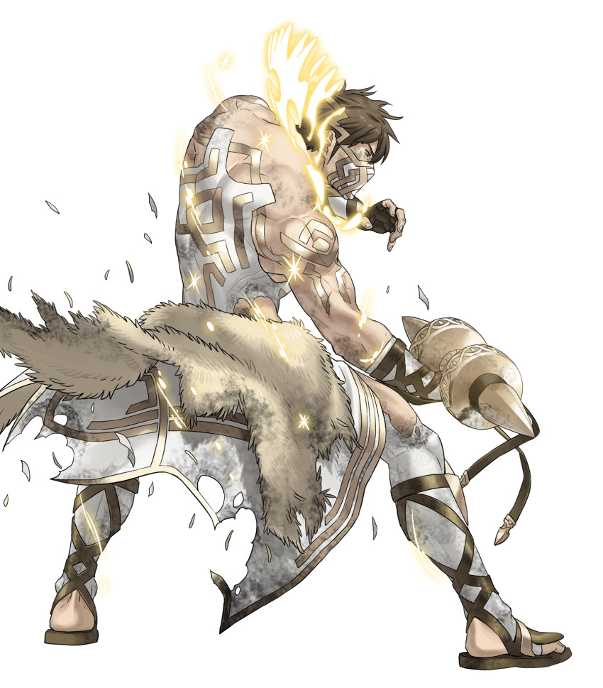 1boy, antlers, bara, deer_boy, eikbyrnir_(fire_emblem), fire_emblem, fire_emblem_heroes, glowing, glowing_antlers, highres, horns, male_focus, nintendo, non-web_source, official_art, solo